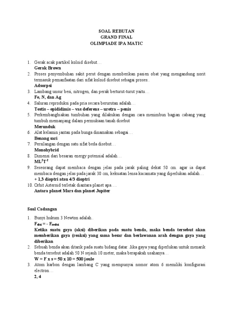 Soal Rebutan Olimpiade IPA MATIC | PDF