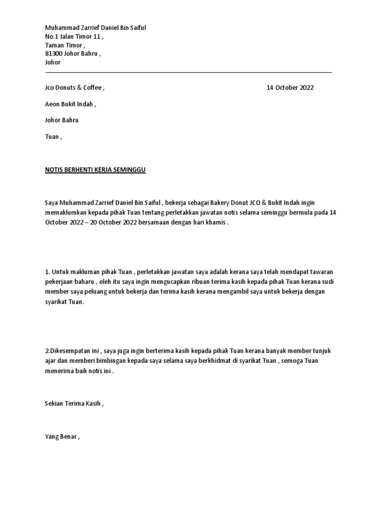 Surat Berhenti Kerja Pdf