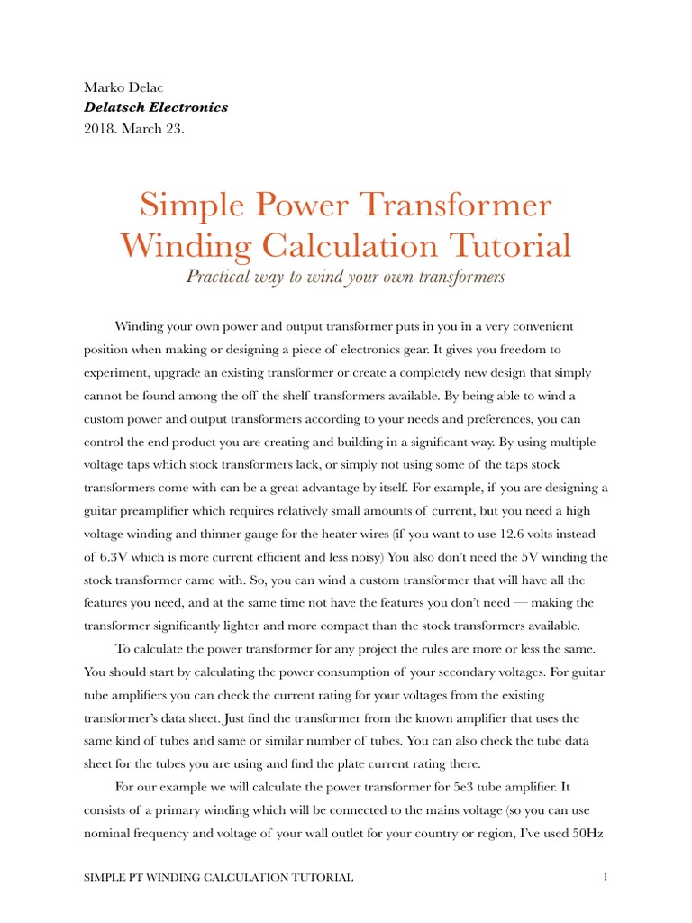 Simple Power Transformer Winding Calculation Tutorial PDF