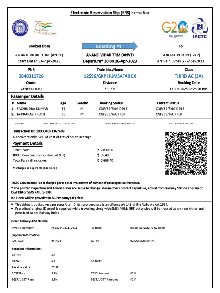 12596/Gkp Humsafar Ex Third Ac (3A) | PDF