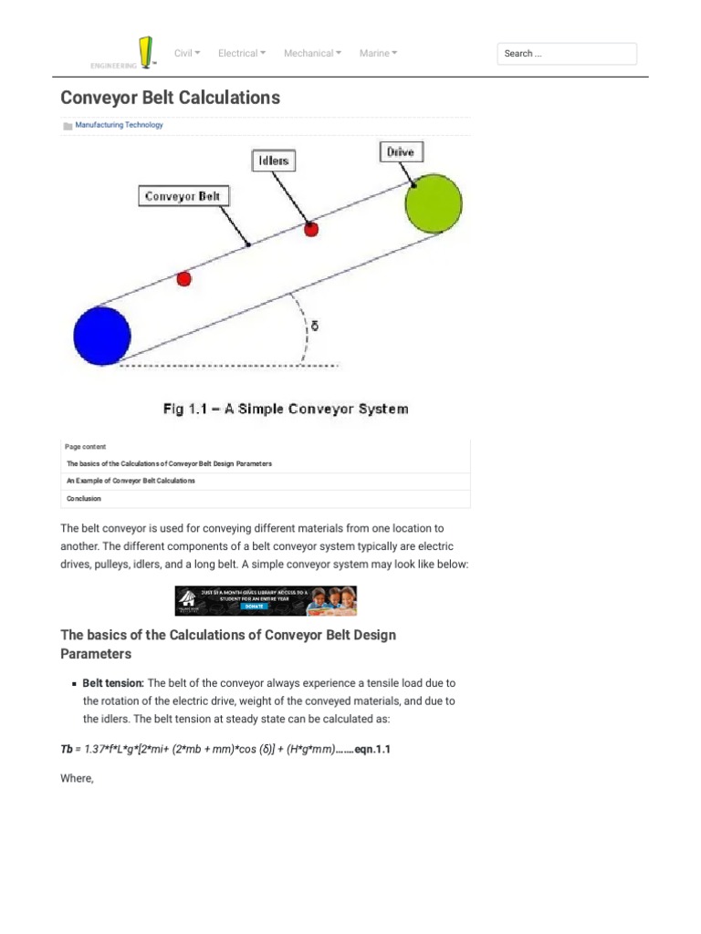 Conveyor Belt Calculations Bright Hub Engineering PDF Belt (Mechanical) Mechanical