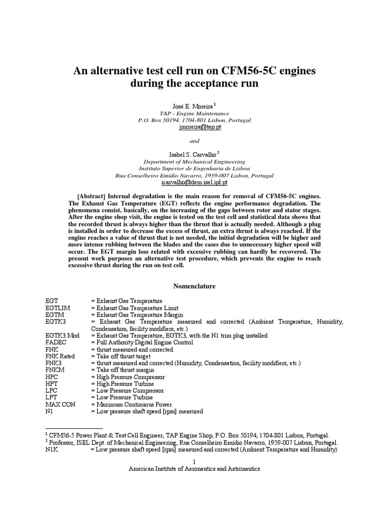 An Alternative Test Cell Run On CFM56 5C PDF | PDF | Turbine | Engines