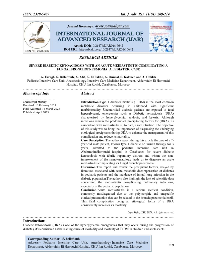 Severe Diabetic Ketoacidosis With An Acute Mediastinitis Complicating A Fungalbronchopneumonia