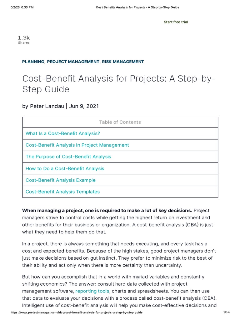 CostBenefits Analysis For Projects A StepbyStep Guide PDF PDF