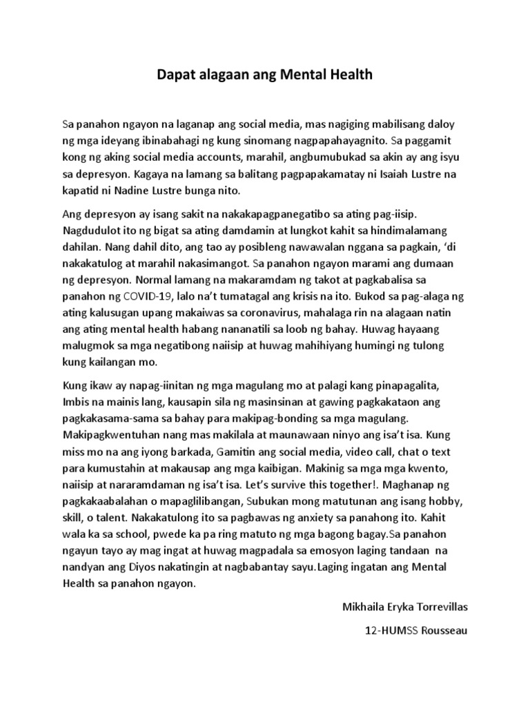 Dapat Alagaan Ang Mental Health PDF