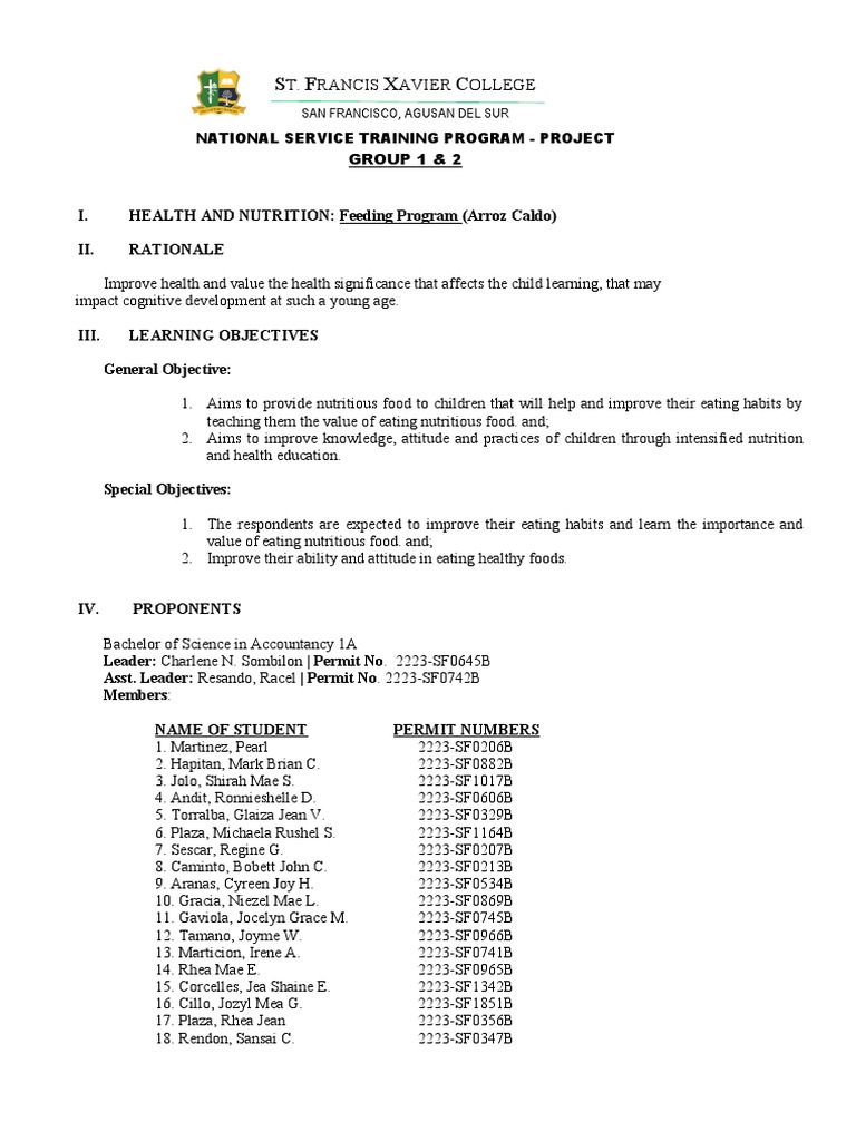 feeding program project proposal methodology