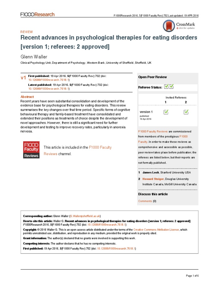 Waller 2016 PDF | PDF | Cognitive Behavioral Therapy | Anorexia Nervosa