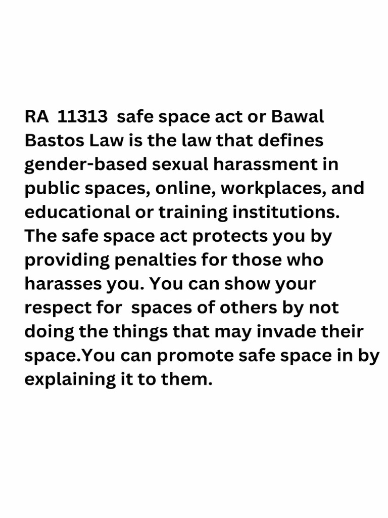 RA 11313 safe space act or bawal bastos law is published to protect (1