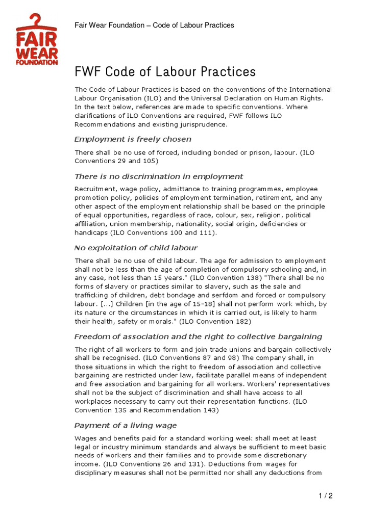 FWF Code of Labour Practices Establishing Standards for Fair
