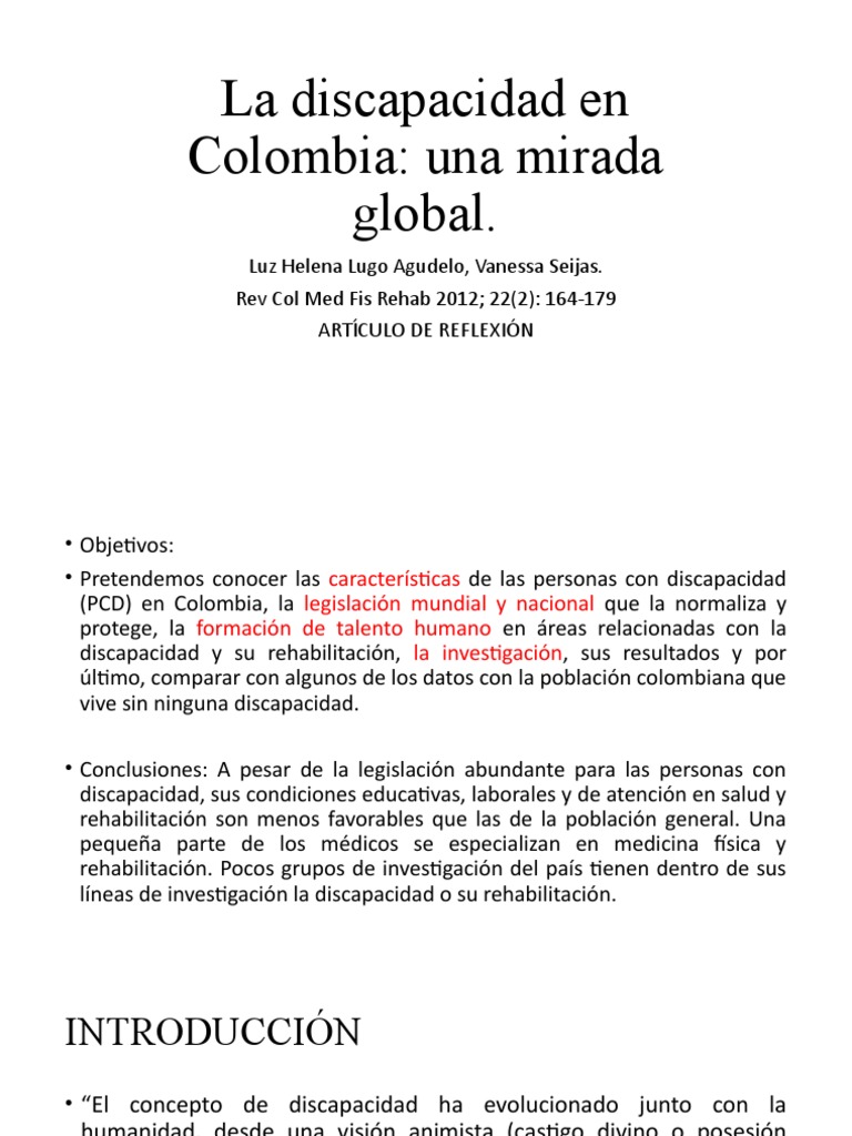Discapacidad y Rehabilitación en Colombia | PDF | Invalidez | Terapia ...
