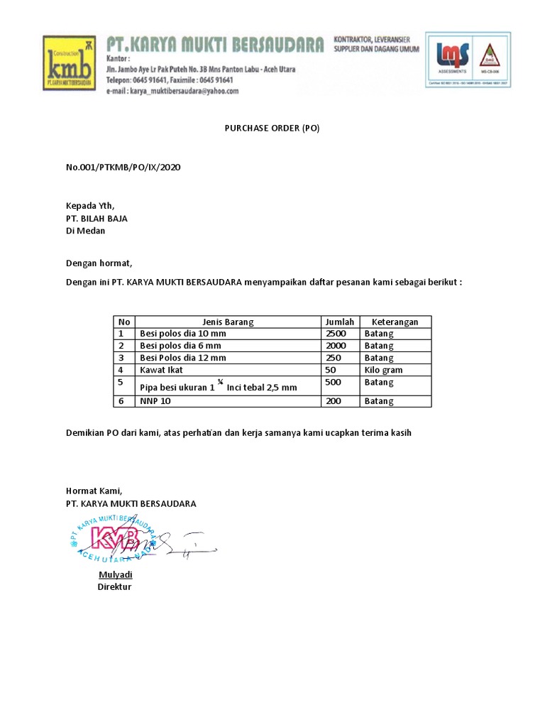 Pembatalan PO Kawat Ikat PT KMB | PDF