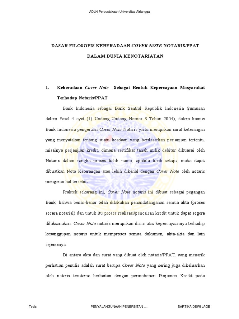 Keberadaan Cover Note Notaris dalam Kredit | PDF | Hukum