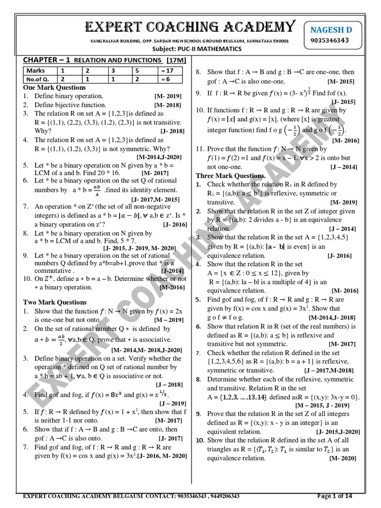 Mathematics Questions for PUC-II Exam | PDF | Matrix (Mathematics ...