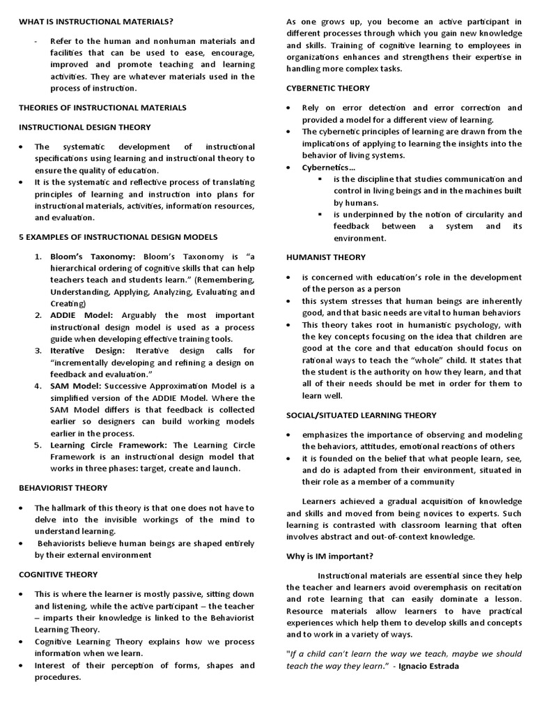 Theories of Instructional Materials PDF