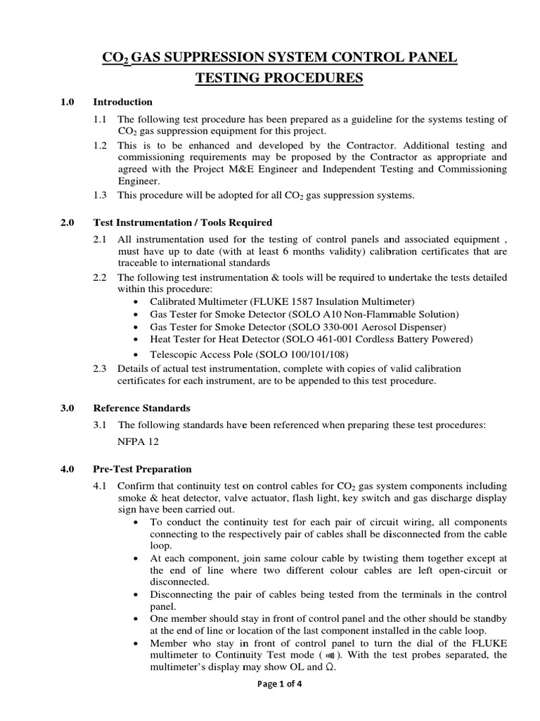 Co2 Gas Suppression System Control Panel Testing Procedures PDF