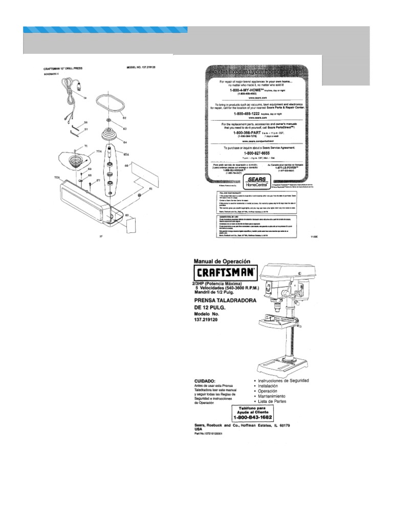Craftsman 137219120 User Manual DRILL PRESS Manuals and Guides