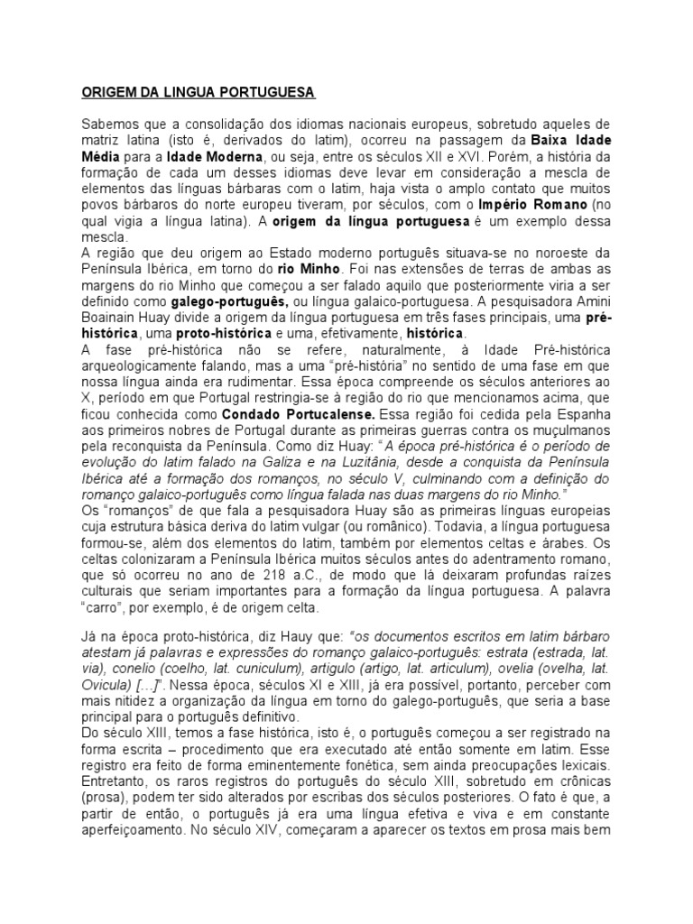 Origem Da Lingua Portuguesa | PDF | Português (idioma) | Portugal