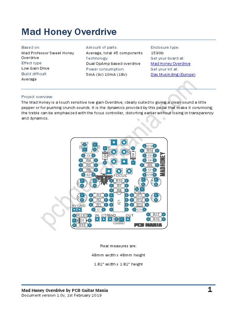Mad Honey Overdrive A Touch Sensitive Low Gain Overdrive Pedal with