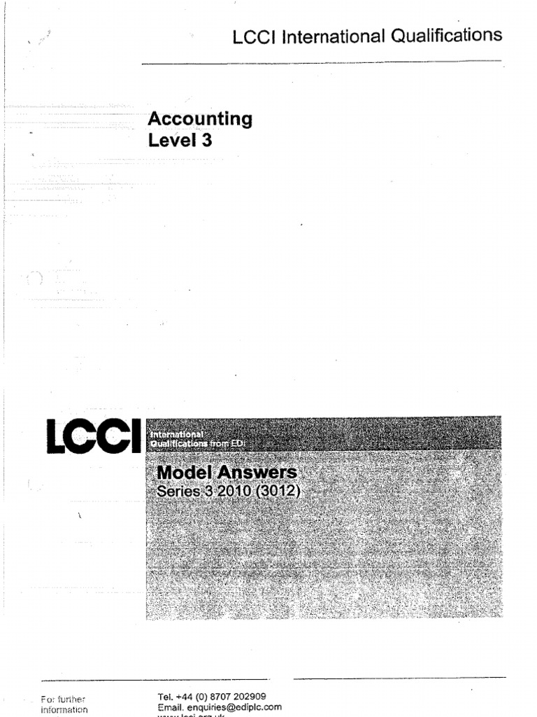LCCI Accounting Level 3 Model Answers Series 3 2010(3012)