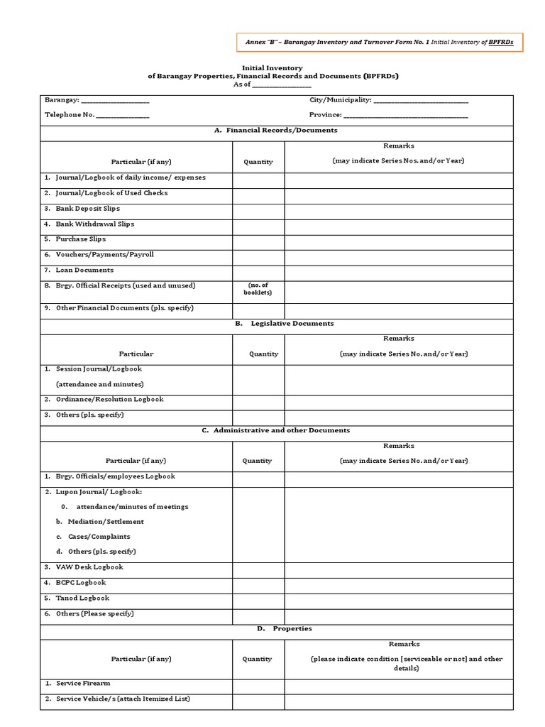 Barangay Initial Inventory Form | PDF | Business