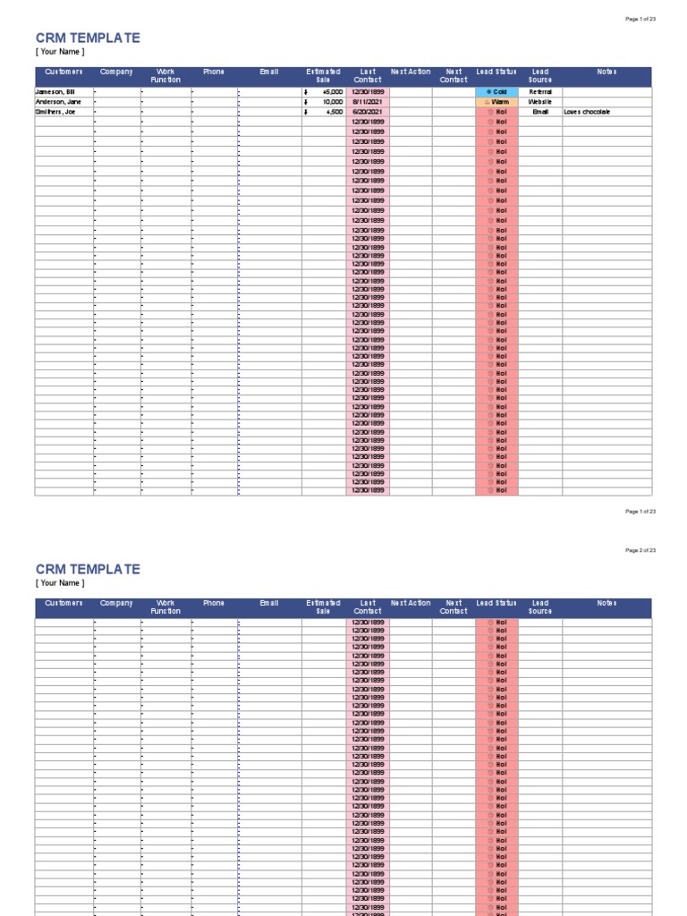 CRM Template PDF Customer Relationship Management Microsoft Excel