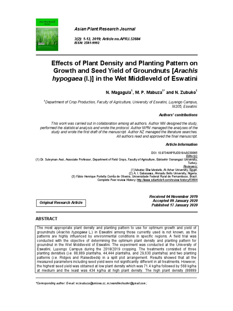 Effects of Plant Density and Planting Pattern On Growth and Seed Yield ...