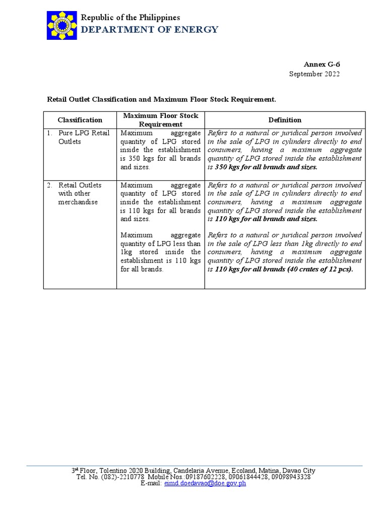 MFO Dealer Retailer Annex G - 6 - Outlet Classification and Maximum ...