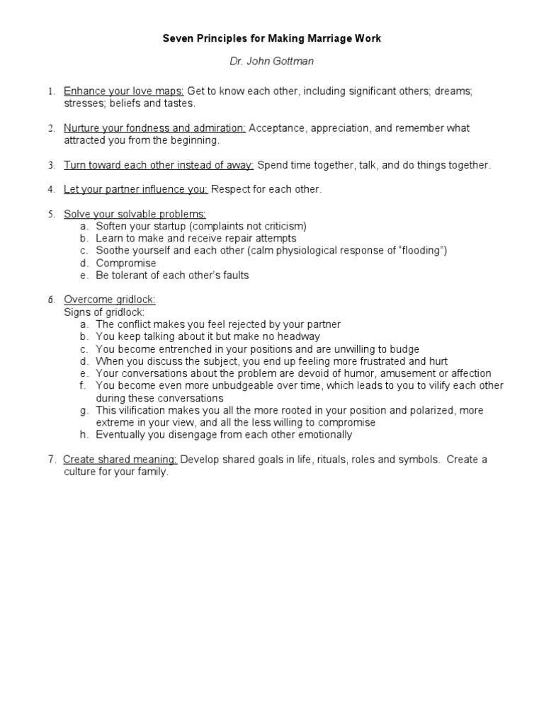 Seven Principles For Making Marriage Work | PDF
