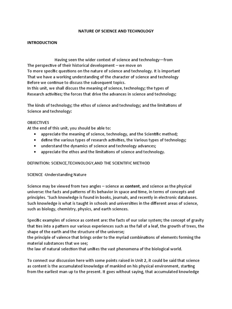Nature of Science and Technology Introduction 1 | PDF | Physics | Science