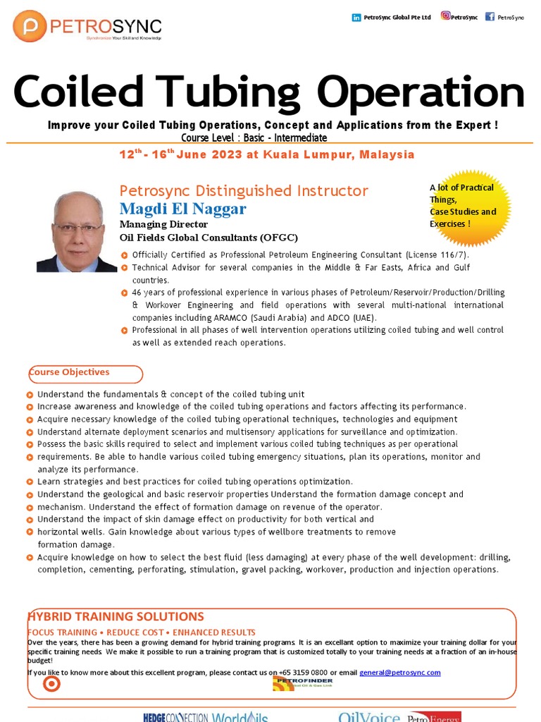 PetroSync - Coiled Tubing Operation 2023 Oil Gas Training | PDF | Oil ...