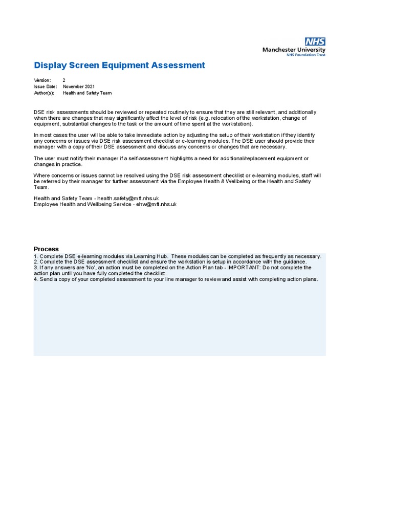 DSE Workstation Assessment Checklist PDF