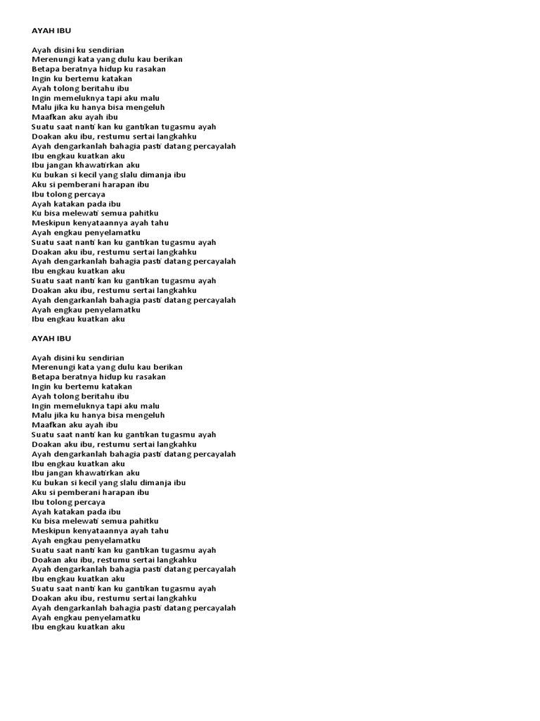 Lirik Lagu Ayah Ibu dan Harapan | PDF | Puisi