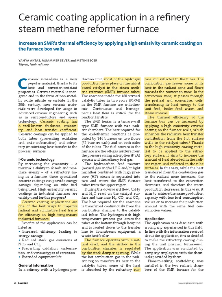 Ceramic Coating Application In A Refinery Pdf Heat Transfer Boiler