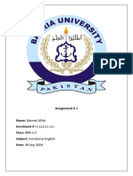 Assignment # 1 Name: Naimat Ullah Enrolment # Class: BBA 1-C Subject: Functional English Date: 30 Sep 2020