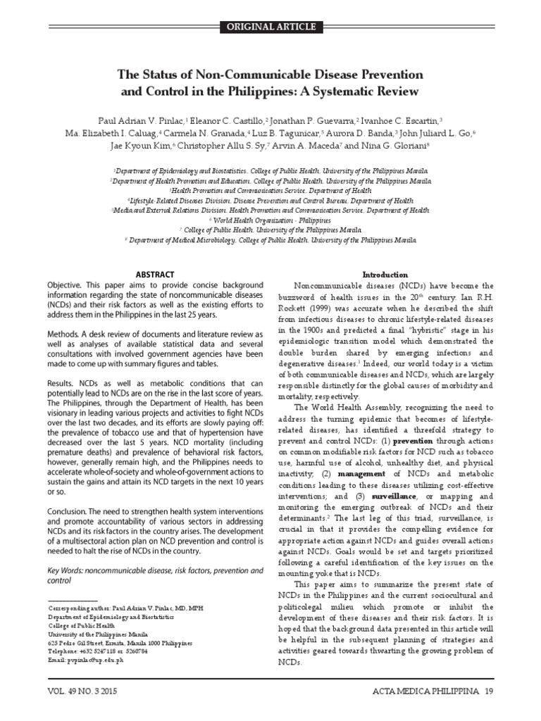 NCD Prevention in the Philippines | PDF | Non Communicable Disease ...