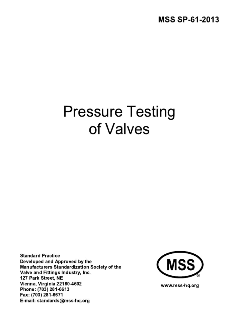 MSS SP 61-Pressure Testing of Valves | PDF | Leak | Valve