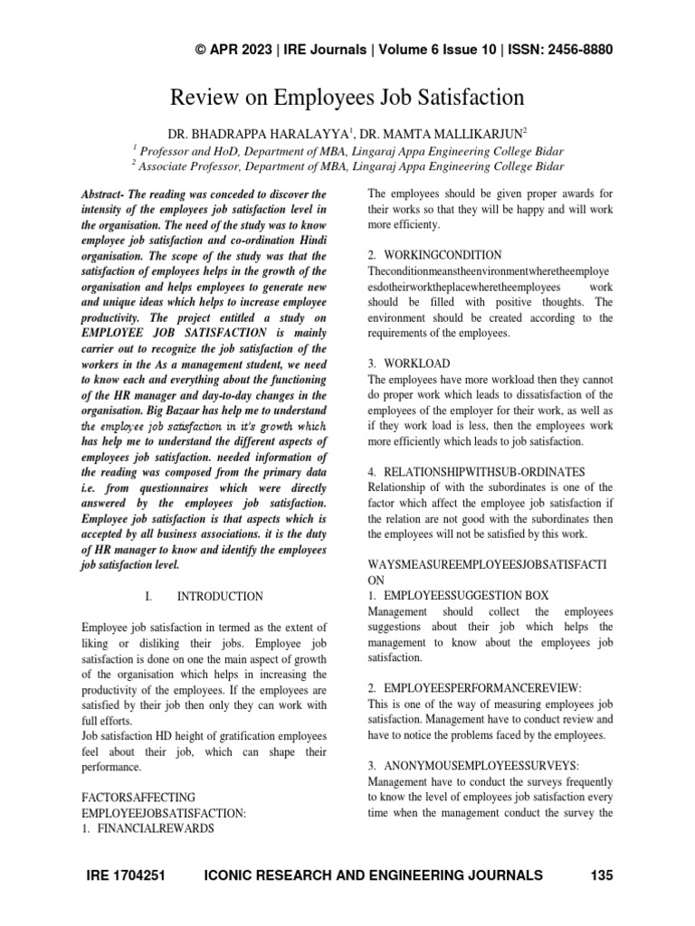 Review On Employees Job Satisfaction | PDF | Job Satisfaction | Employment