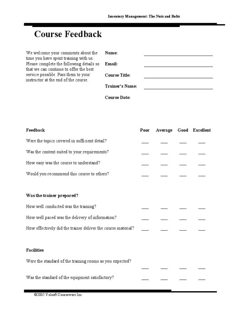 Course Evaluation Inventory Management The Nuts and Bolts PDF