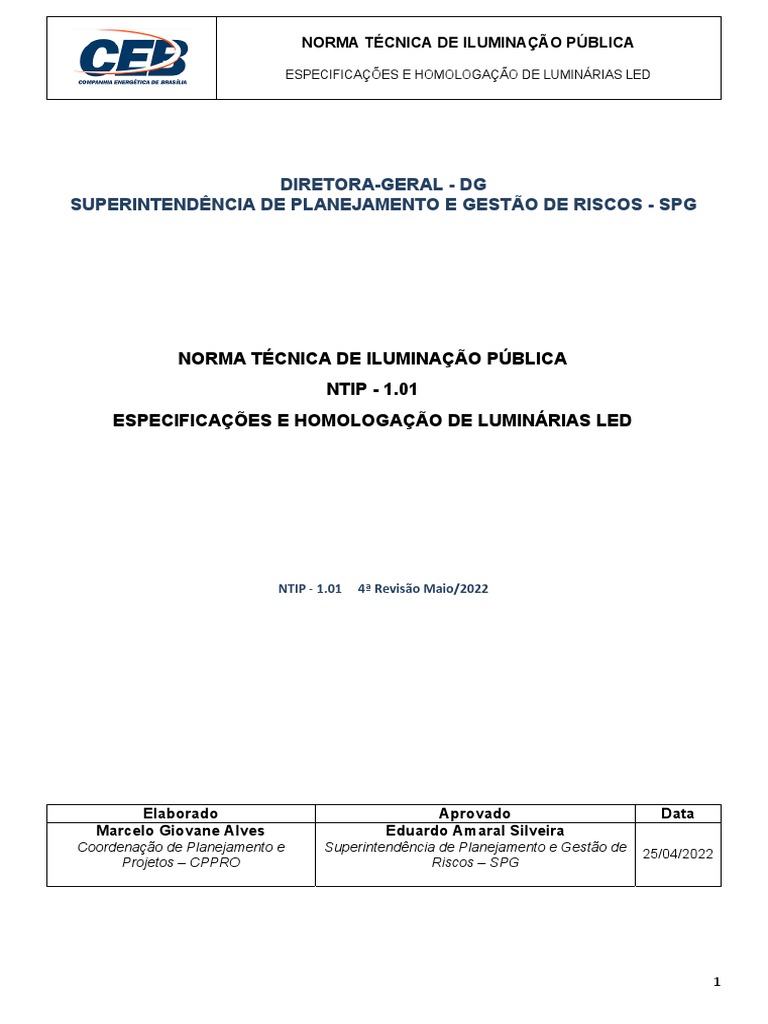 Norma Tecnica NTIP 4 PDF | PDF | Iluminação pública | Diodo emissor de luz