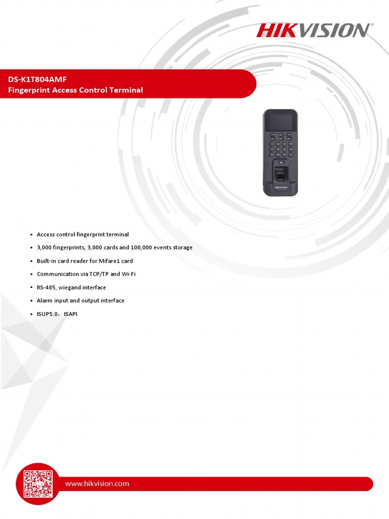 Access Control Datasheet Hikvision PDF