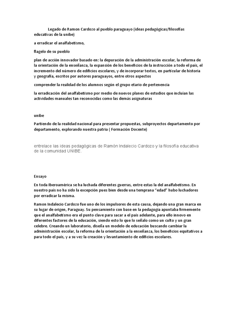 Legado de Ramon Cardozo Al Pueblo Paraguayo | PDF