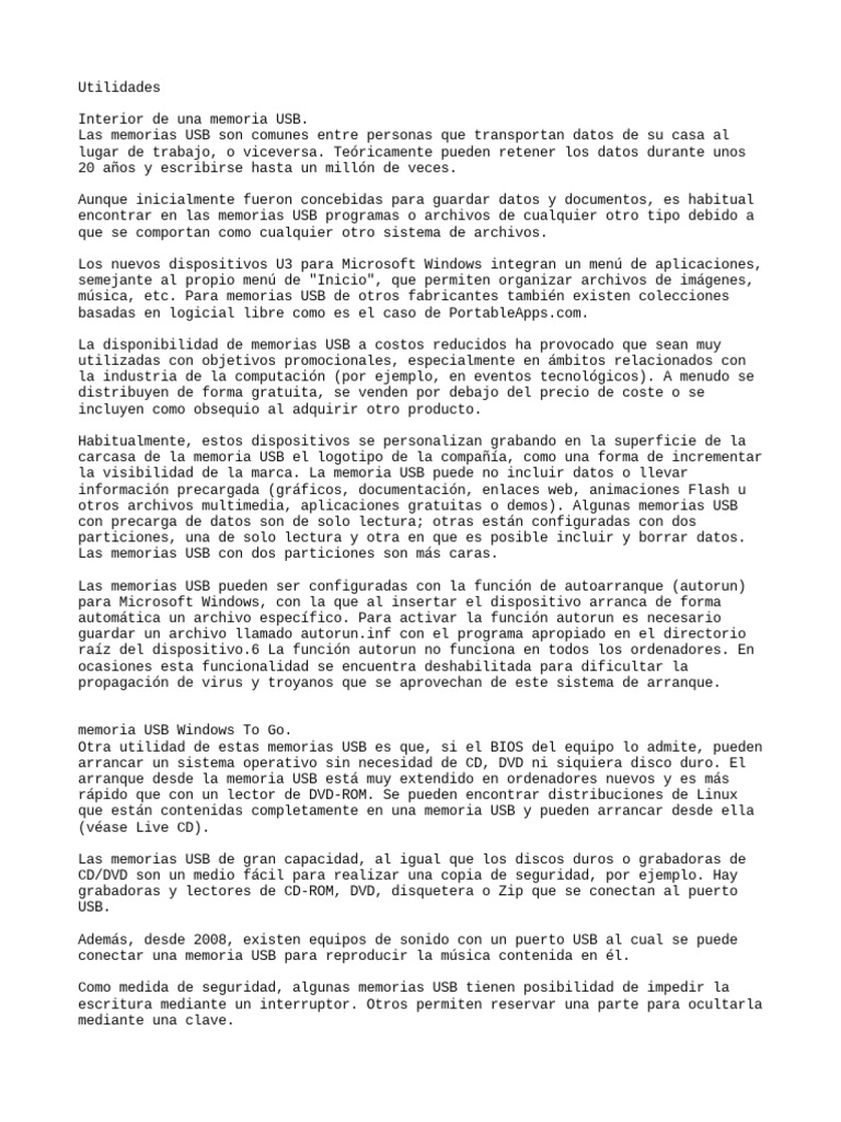 Utilidades y características de memorias USB | PDF | Memoria USB | USB