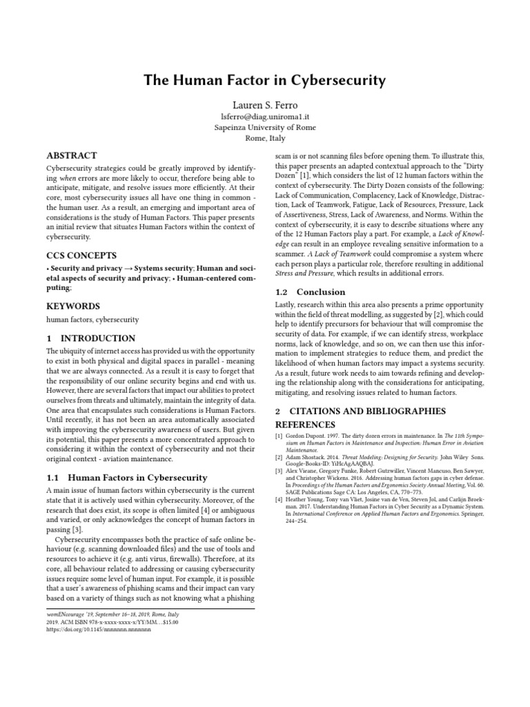 The Human Factor in Cybersecurity PDF | PDF | Computer Security | Security