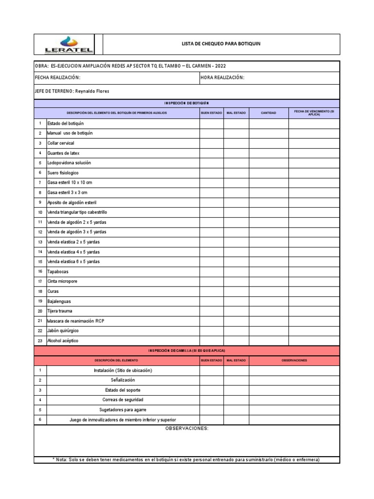 Lista de Chequeo Botiquín de Primeros Auxilios | PDF