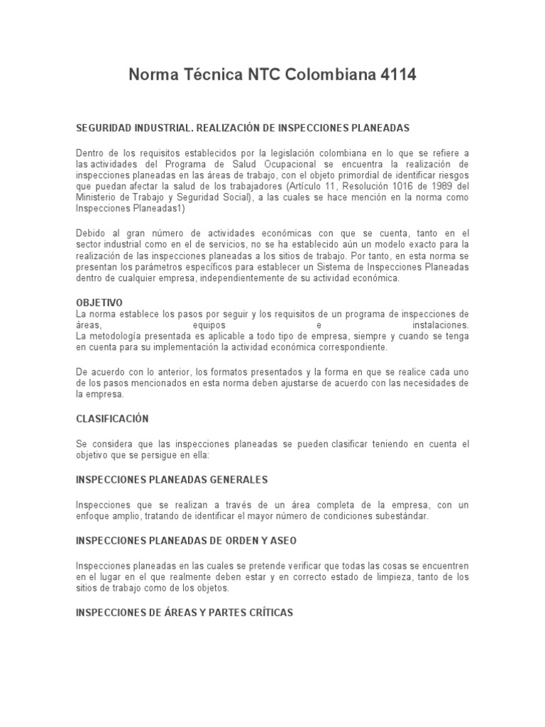 Inspecciones Planeadas NTC 4114 | PDF | Colombia