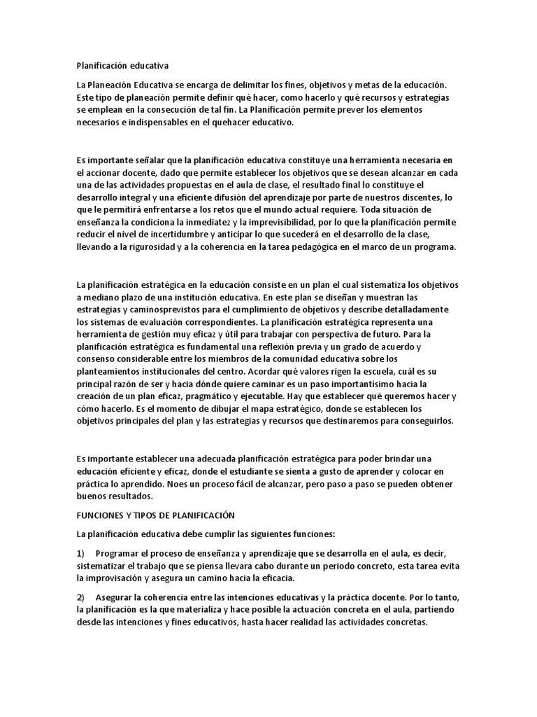 Fundamentos de la Planificación Educativa | PDF | Planificación ...