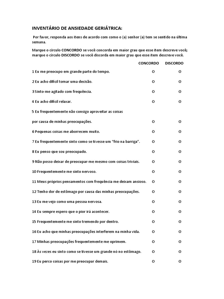 Inventário de Ansiedade Geriátrica Gai | PDF