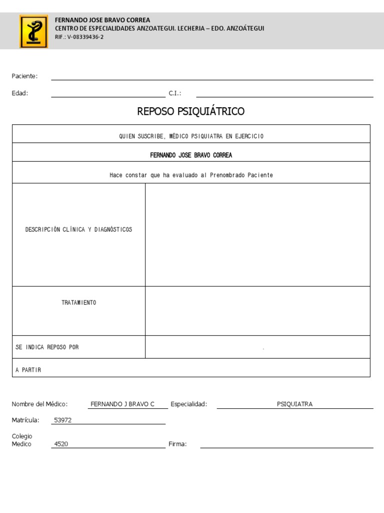 Reposo Psiquiatria | PDF