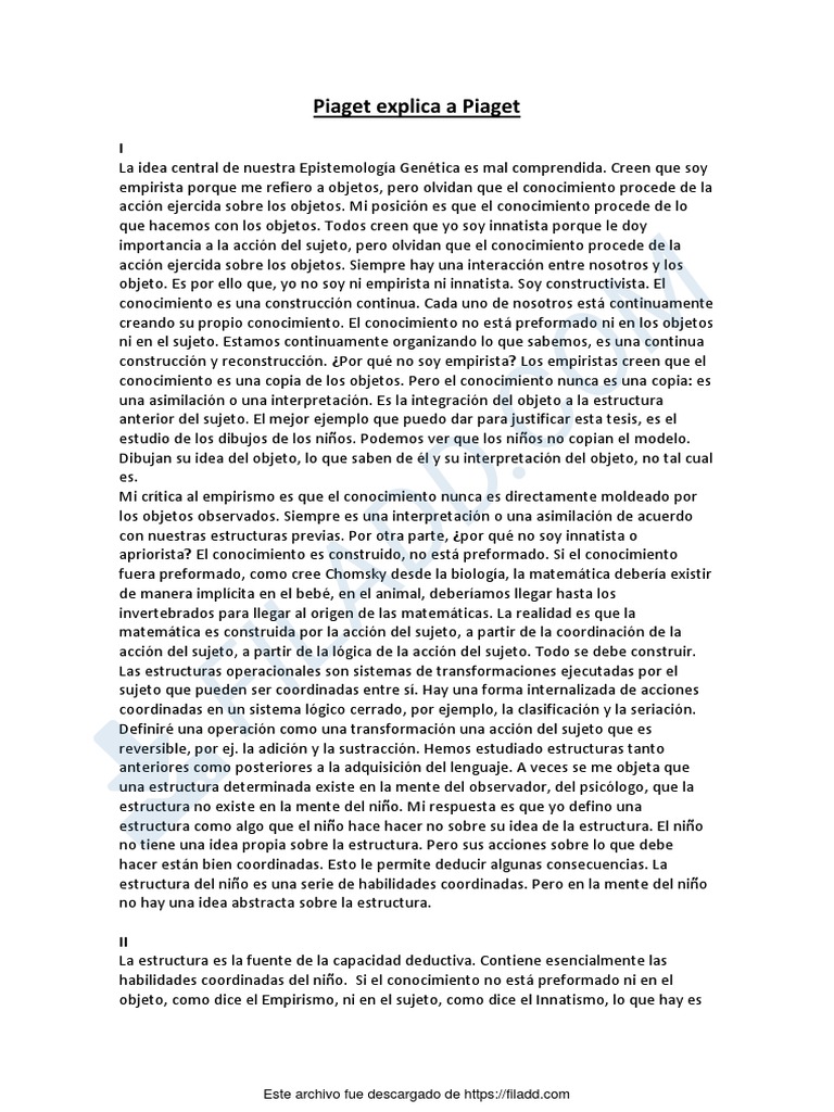 Piaget Explica A Piaget | PDF | Conocimiento | Empirismo