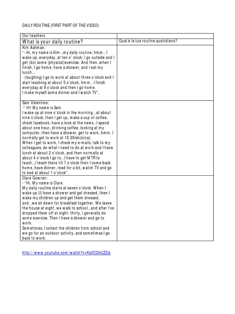 Teacher Daily Routines Explained | PDF | Meal | Eating Behaviors Of Humans